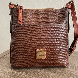Dooney & Bourke Brown Lizard Embossed Leather Crossbody Bag Adjustable Strap